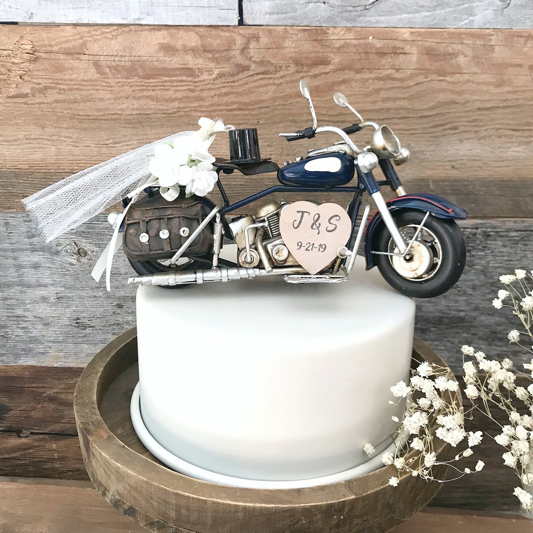 Farmhouse motorcycle Wedding Cake Topper /  Barn Wedding Cake Topper …