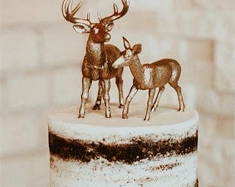Modern Topper / Barn Wedding Cake Topper / Deer Cake Topper / Wedding Cake Topper / Rustic White Tail Deer Cake Topper / Nature Cake Topper