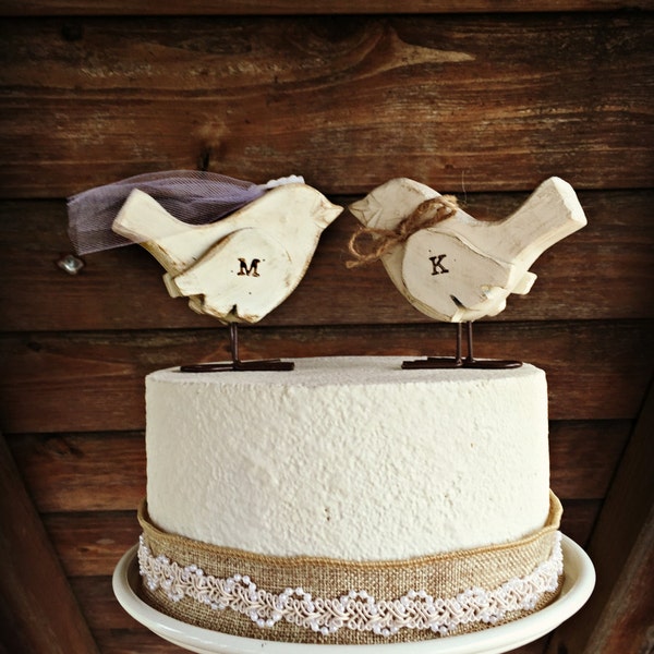 Love Birds Cake Topper / Wooden Cake Topper / Wedding Cake Topper / Rustic Bird Cake Topper