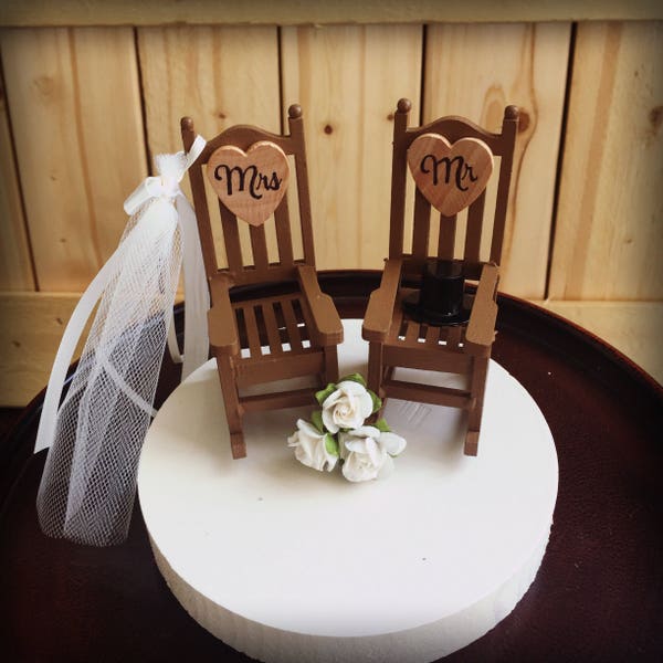 Rustic  Wedding Cake Toppers / Wedding Cake Topper Cabin Chairs / rocking chair Wedding/ Rustic Wedding / Camping Wedding