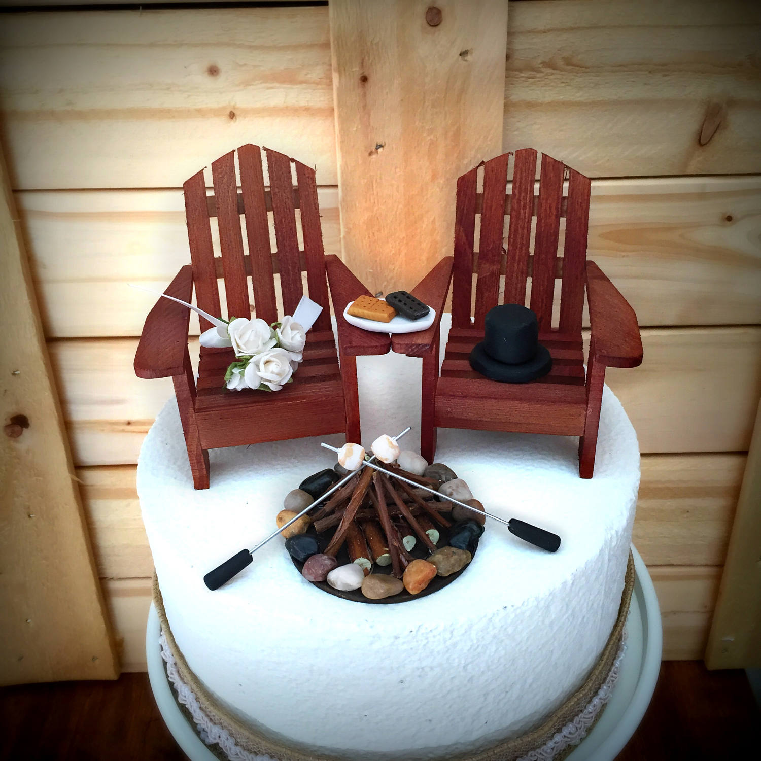 Rustic Smore Wedding Cake Toppers / Wedding Cake Topper