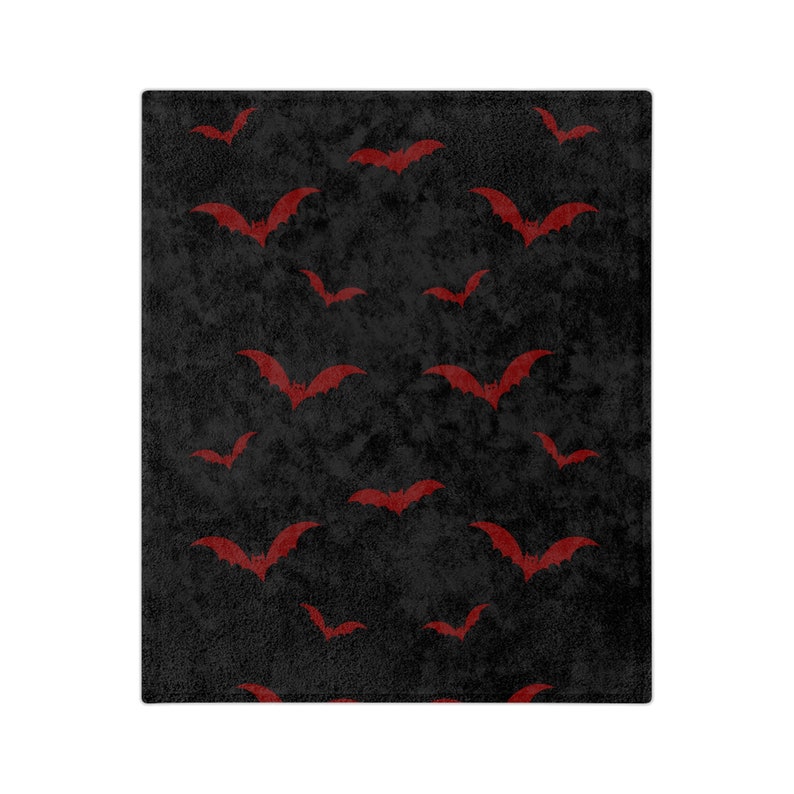 Red & Black Bat Print Gothic Velveteen Minky Blanket Spooky Blanket immagine 4