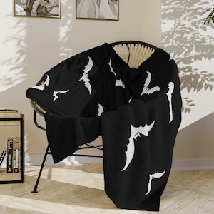 Bat Print Gothic Velveteen Minky Blanket Spooky Blanket