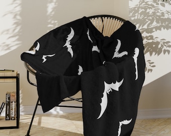 Bat Print Gothic Velveteen Minky Blanket Spooky Blanket