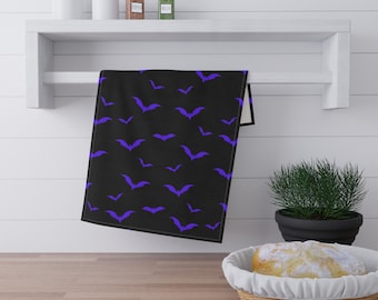 Asciugamano da cucina con stampa pipistrello nero e viola, arredamento gotico