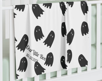 Personalized Gothic Baby Swaddle Blanket, Boo Ghost Print
