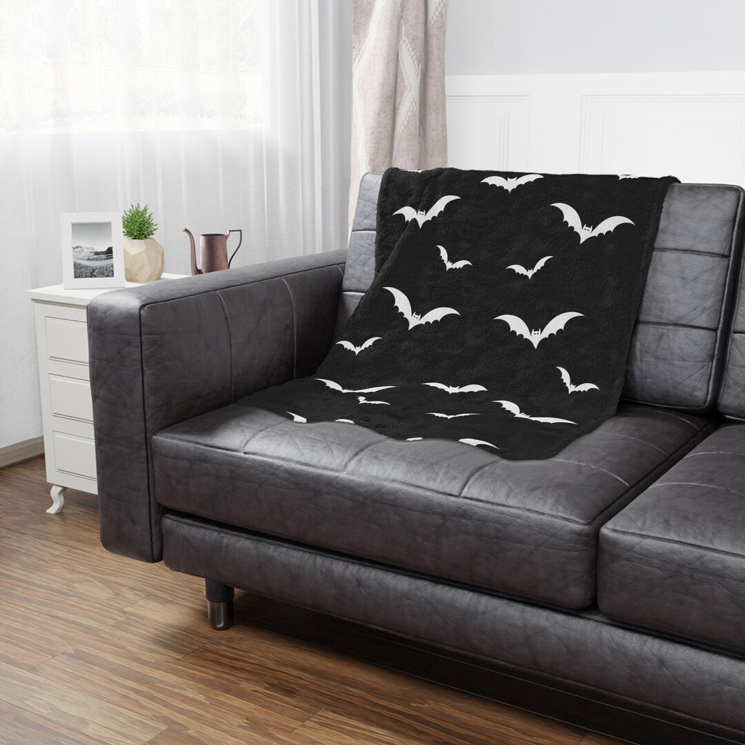 Bat Blanket Pattern White Bat Pattern Minky Blanket | Halloween Black Bat Throw - Etsy