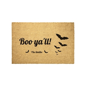 Halloween Doormat Personalized Boo Ya&#39;ll, Spooky Doormat, Halloween Party Decor, Halloween Aesthetic, Gothic Home Decor, Gifts for Goths