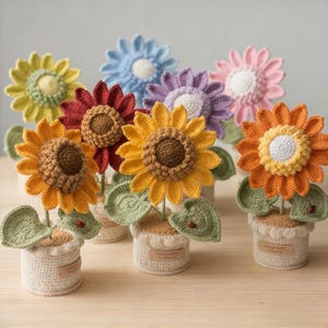 Handcrafted Crochet Sunflower Pot, Eternal Flower, Home Desk Decor,Holiday gifts