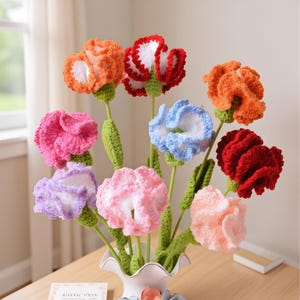 19 Colors Handmade Crochet Carnation Flower – Customizable Eternal Bloom, Home Decor Gift (Mother's Day Gift)