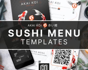 Sushi-Menü-Vorlage (Canva-Bundle), bearbeitbare Restaurantkarte, Sushi-Bar-Karte, QR-Code-Menü, minimalistische japanische Speisekarte, Speisekarten-Vorlage