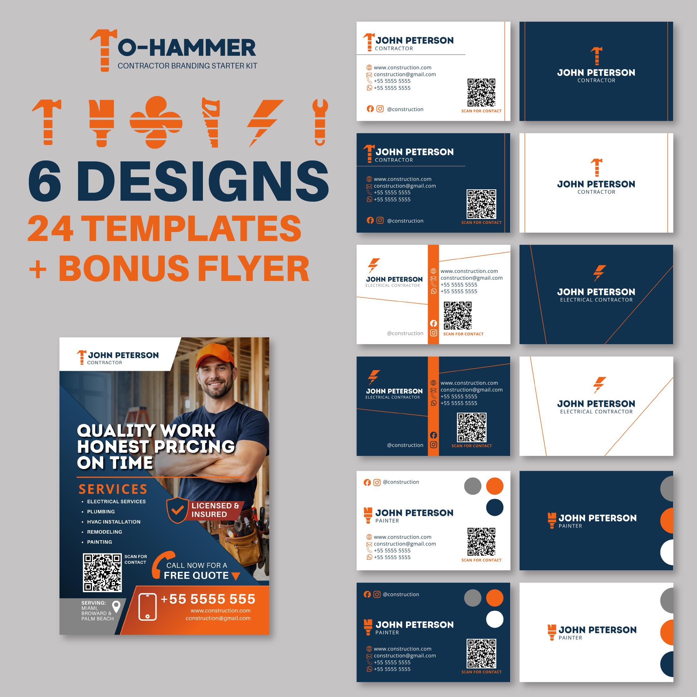 Contractor Business Card Template Canva Bundle – Construction, Plumbing ...