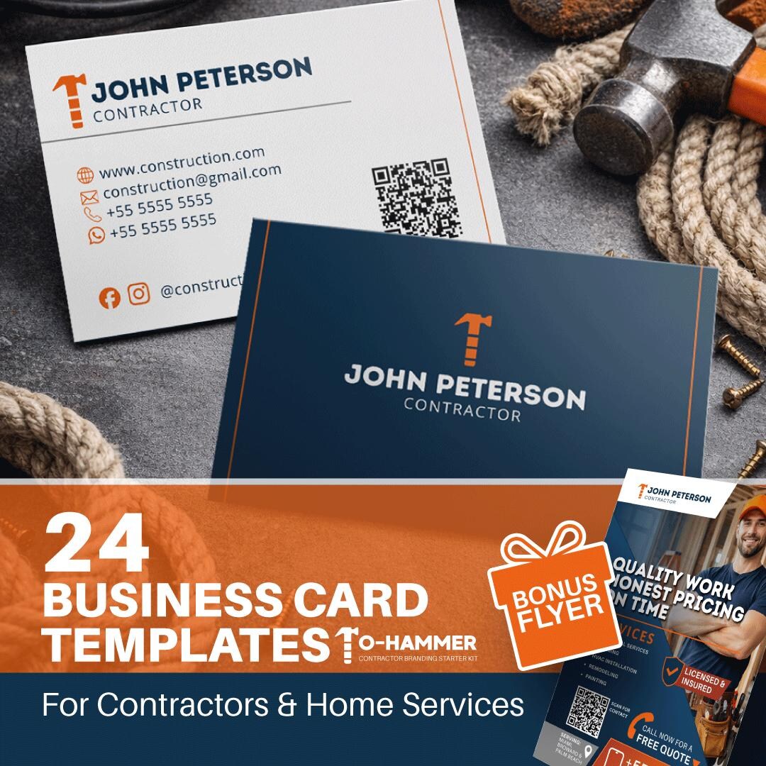 Contractor Business Card Template Canva Bundle – Construction, Plumbing ...