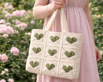 Herz Oma Quadrat Tragetasche Häkelmuster, Geschenk für Sie