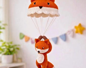 Gehäkelte Fuchs Fallschirm Spielzeug - Amigurumi Waldtier Kinderzimmer Dekor, Fuchs Plüsch Geschenk.