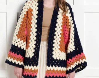 Grandma Hexagon Cardigan Häkelanleitung PDF, Layering Boho Oberbekleidung (Digitaler Download)