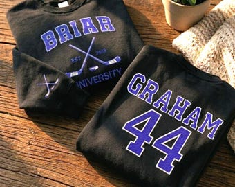 Sweat-shirt Graham 44 de l'Université Briar, chemise brodée Briar U, sweat à capuche livresque série Off Campus, cadeau sweat-shirt Hockey Romance pour elle