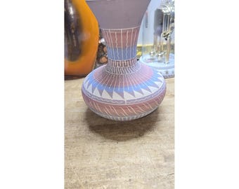 vintage hand-etched ceramic pottery vase Navajo-style Artist Signed