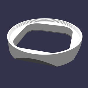 May include: A white, rounded rectangular lens hood with a smooth, matte finish. The accessory features a wide, open center and a series of fine, concentric circular ridges along the top inner edge, designed for attachment to a camera lens.