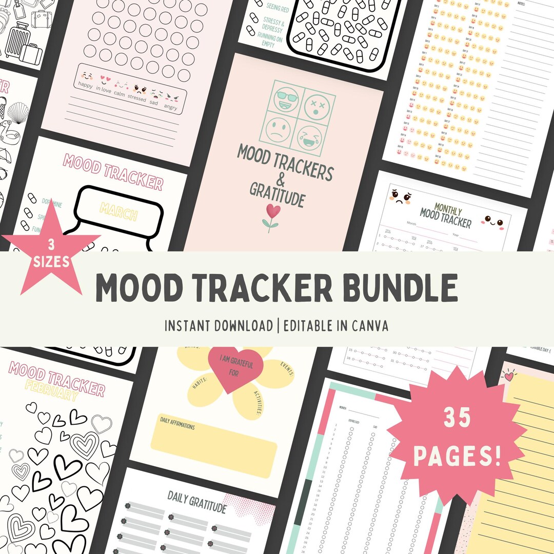 Monthly Mood Trackers Bundle- PRINTABLE Journal Pages - Digital Planner ...