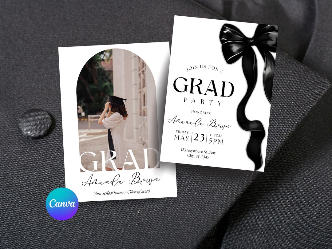 Elegant Graduation Invitation, Photo Grad Party Invite, Editable Canva ...