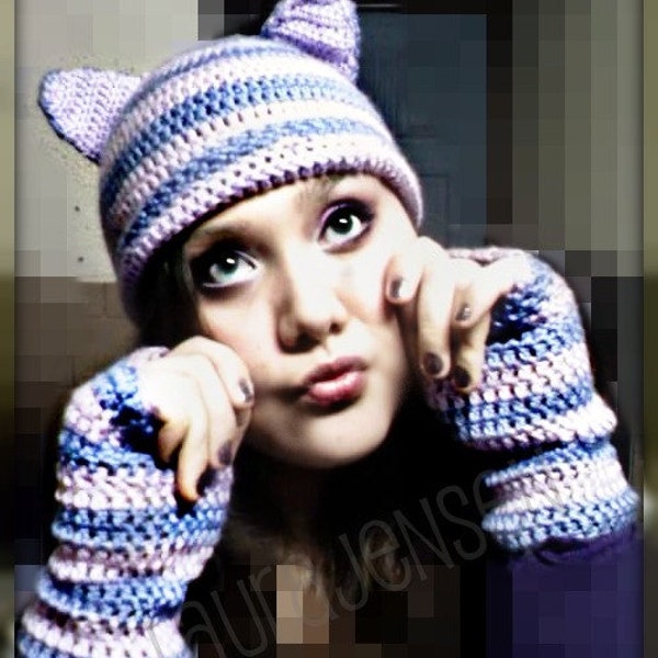 SALE - Cheshire Cat Inspired Super Soft Fingerless Gloves and Hat set - SALE - This week only