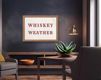 Whiskey Weather Wall Art | Rustic Bar Decor Print | Saloon Collection