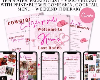 Pink Cowgirl Bachelorette Itinerary: Mobile Western Weekend Planner (Editable Canva Template)