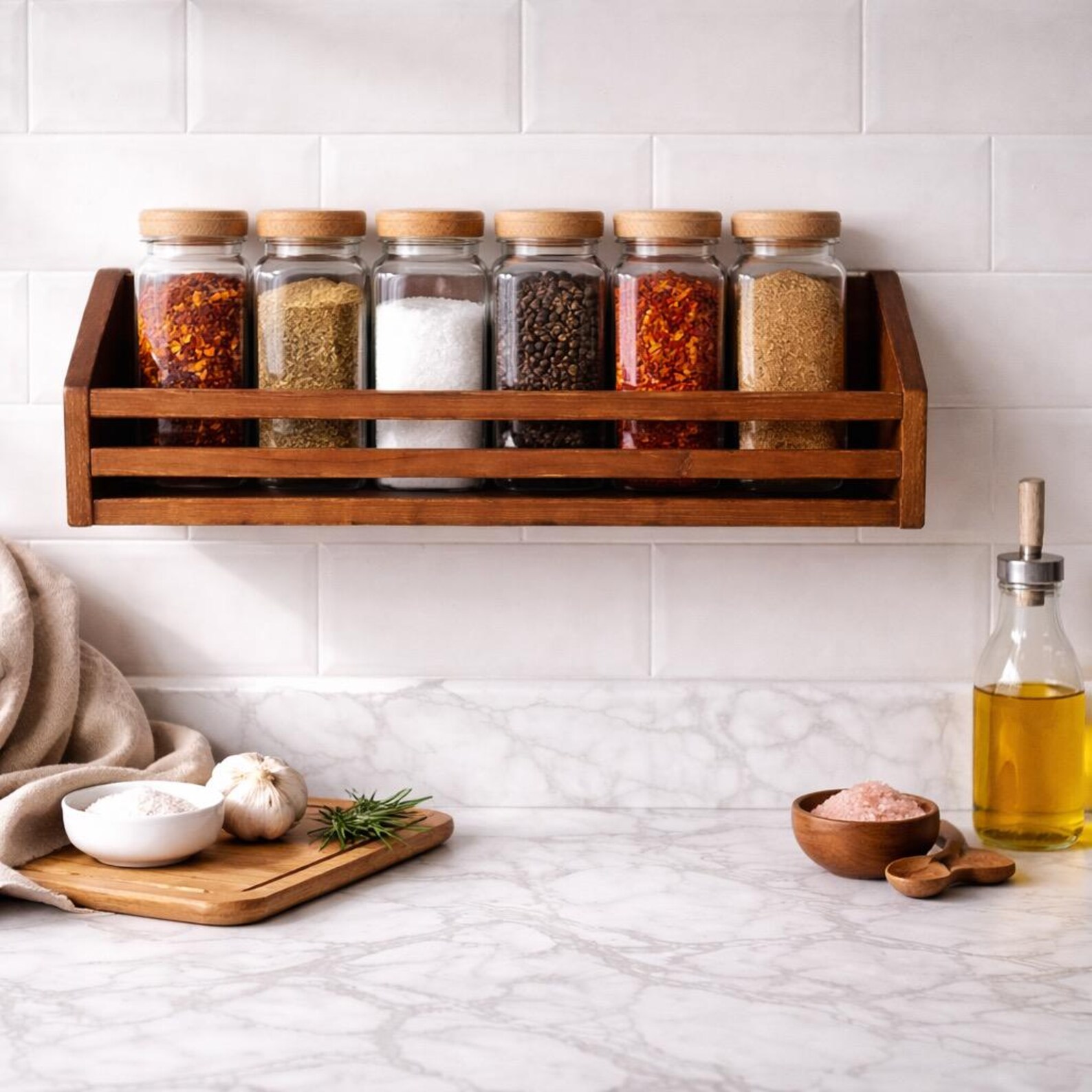 Handmade Wood Spice Rack, Wall Mounted Kitchen Organizer, Farmhouse