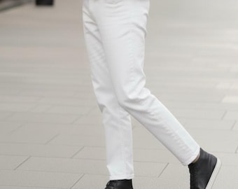 Men's White Relaxed Fit Jeans | Baggy Cotton Denim Jeans | Trousers pants |