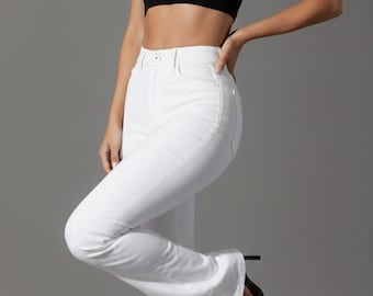 Stretch bootcut white jeans pant