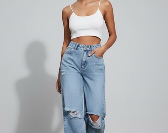 high waisted wide leg jeans pant, streetwear hip hop pants, clothing flare jeans, daily wear