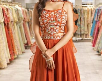 Sleeveless Silk Crop Top with Zardosi Work, Indo Western Wedding Guest Dress, western style dress for women, Event Party