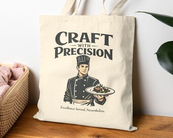Craft With Precision Canvas Tote Bag, Retro Chef Aesthetic Bag, Cook Lover Gift, Culinary Art Bag, Vintage Chef Illustration