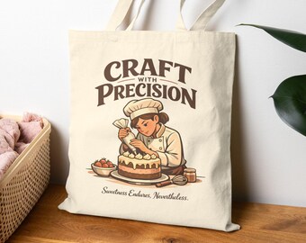 Craft With Precision Bakery Edition Canvas Tote Bag, Retro Baker Aesthetic Bag, Pastry Chef Gift, Cake Lover Bag, Dessert Lovers Canvas Tote
