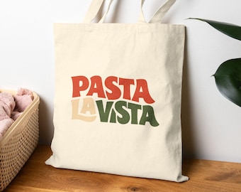Pasta La Vista Canvas Tote Bag, Funny Pasta Pun Aesthetic Bag, Italian Food Lover Gift, Retro Groovy Totebag, Foodie Humor Bag