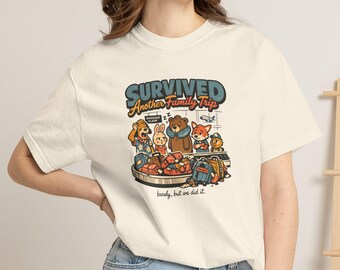 Survived Another Family Trip Comfort Colors® Shirt, Funny Holiday Travel Tee, Family Vacation Survivor T-Shirt, Thanksgiving Gift