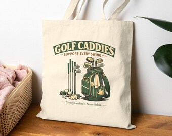 Golf Caddies Support Every Swing Canvas Tote Bag, Retro Golf Aesthetic Bag, Golfer Gift, Golf Lover Bag, Caddies Canvas Totebag