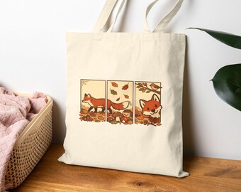 Autumn Fox Walk Canvas Tote Bag, Cottagecore Forest Canvas Bag, Fox Lover Gift, Fall Season Tote, Aesthetic Nature Carry All