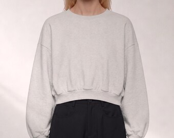 Boxy Cropped Crewneck | Heavyweight Fleece Sweatshirt | Oversized Crop Top | Minimalist Street Style Outer