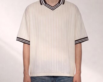 Contrast Stripes Polo Collar T-Shirt | Drop Shoulder Sporty Shirt | Unisex Athleisure Top | Oversized Tee
