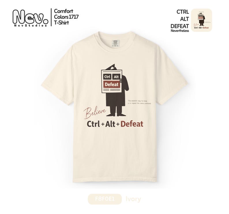 Ctrl Alt Defeat Comfort Colors® Shirt, Funny Tech Humor Tee, Boho Style T-Shirt, Funny Puns Shirts, Programmer Gift, Developer Tees image 3