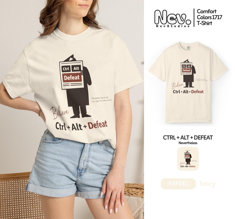 Ctrl Alt Defeat Comfort Colors® Shirt, Funny Tech Humor Tee, Boho Style T-Shirt, Funny Puns Shirts, Programmer Gift, Developer Tees image 2
