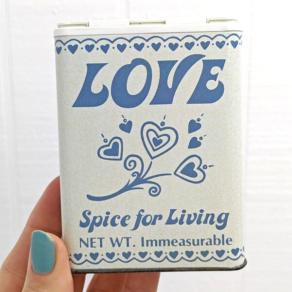 Vintage 1982 LOVE Spice for Living Spice Tin - Blue and White