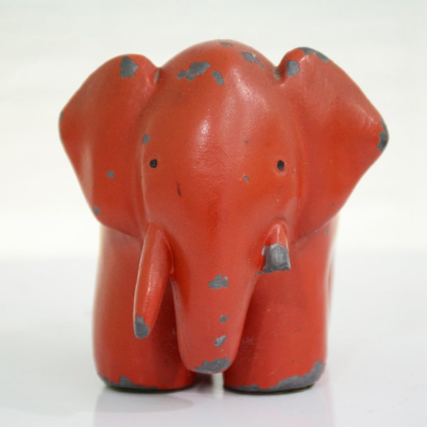 Éléphant rouge Vintage Figurine presse-papier en plomb durci et la peinture