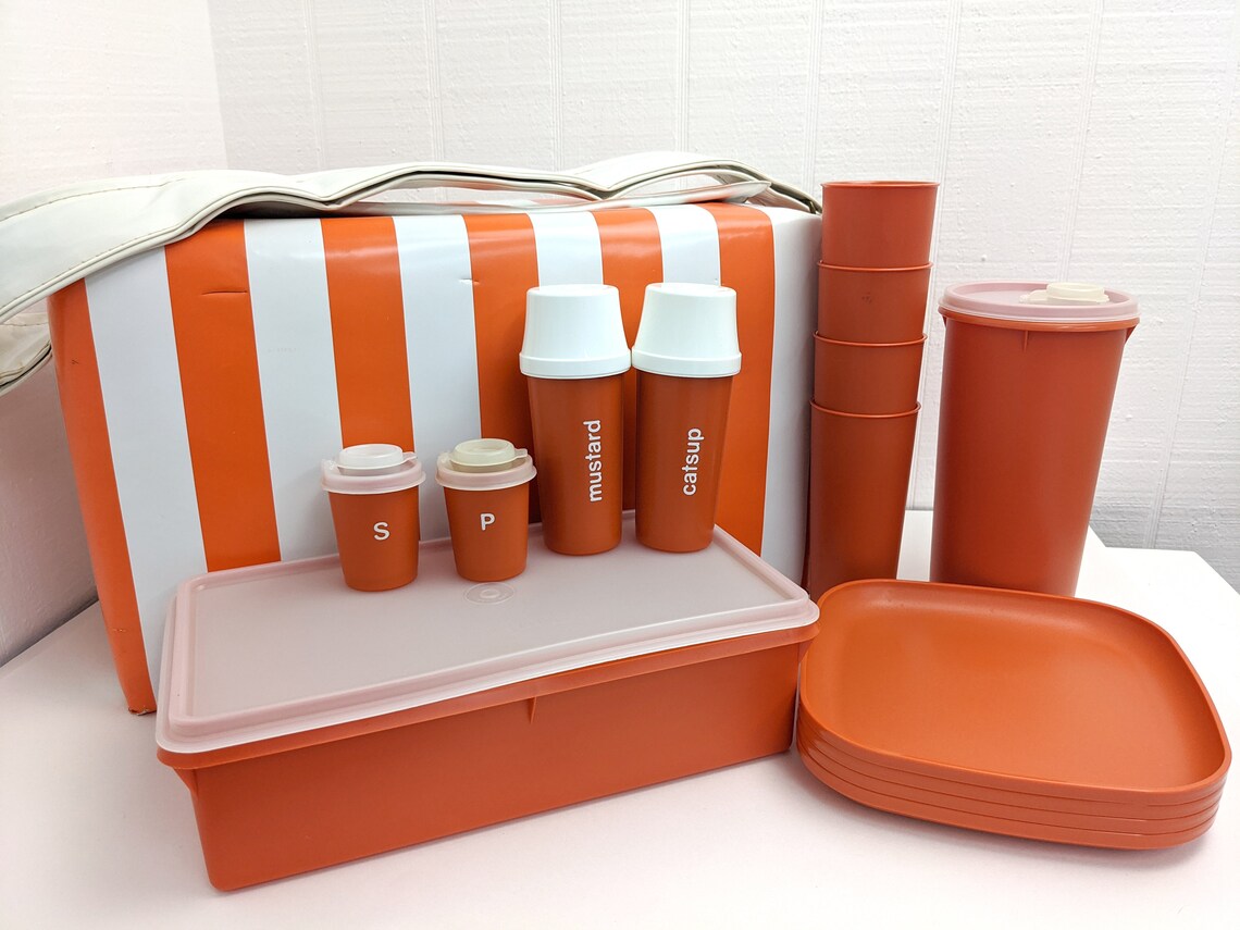 Vintage Tupperware Picnic Set Orange and White Stripes with Etsy