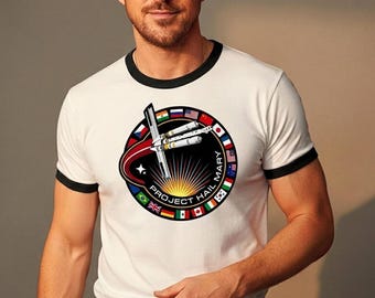 Project Hail Mary Mission Patch Ringer Tee Ryland Grace Sci-Fi Movie Fan Gift Space Shirt Andy Weir, Ryan Gosling Wear Ringer T-shirt