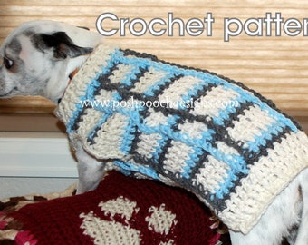 Instant Download Crochet Pattern - Plaid Dog Sweater - Small Dog Sweater -2-20 lbs