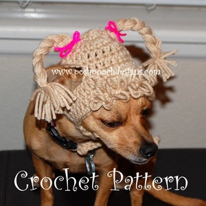 Instant Download - Crochet Pattern - Cabbage Patch Dog Hat - Small Dog beanie -2-20 lbs
