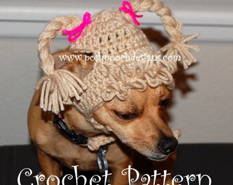 Instant Download - Crochet Pattern - Cabbage Patch Dog Hat - Small Dog beanie -2-20 lbs